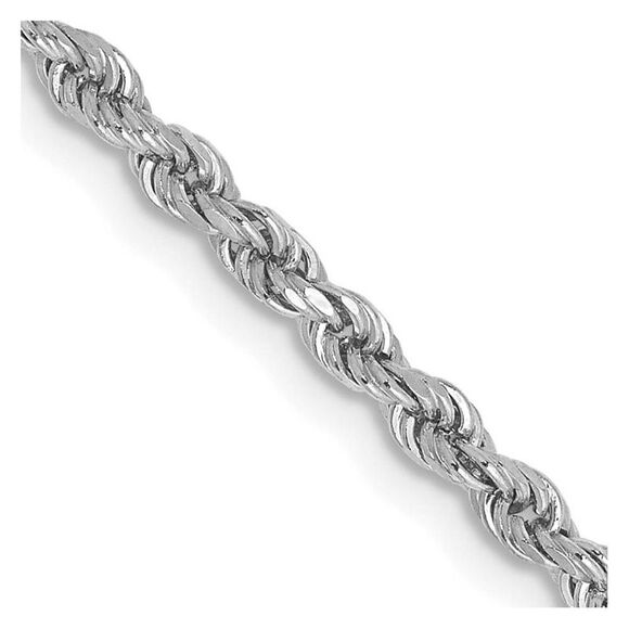 2.25mm 10k White Gold Solid Diamond Cut Rope Chain Necklace 20 Inch